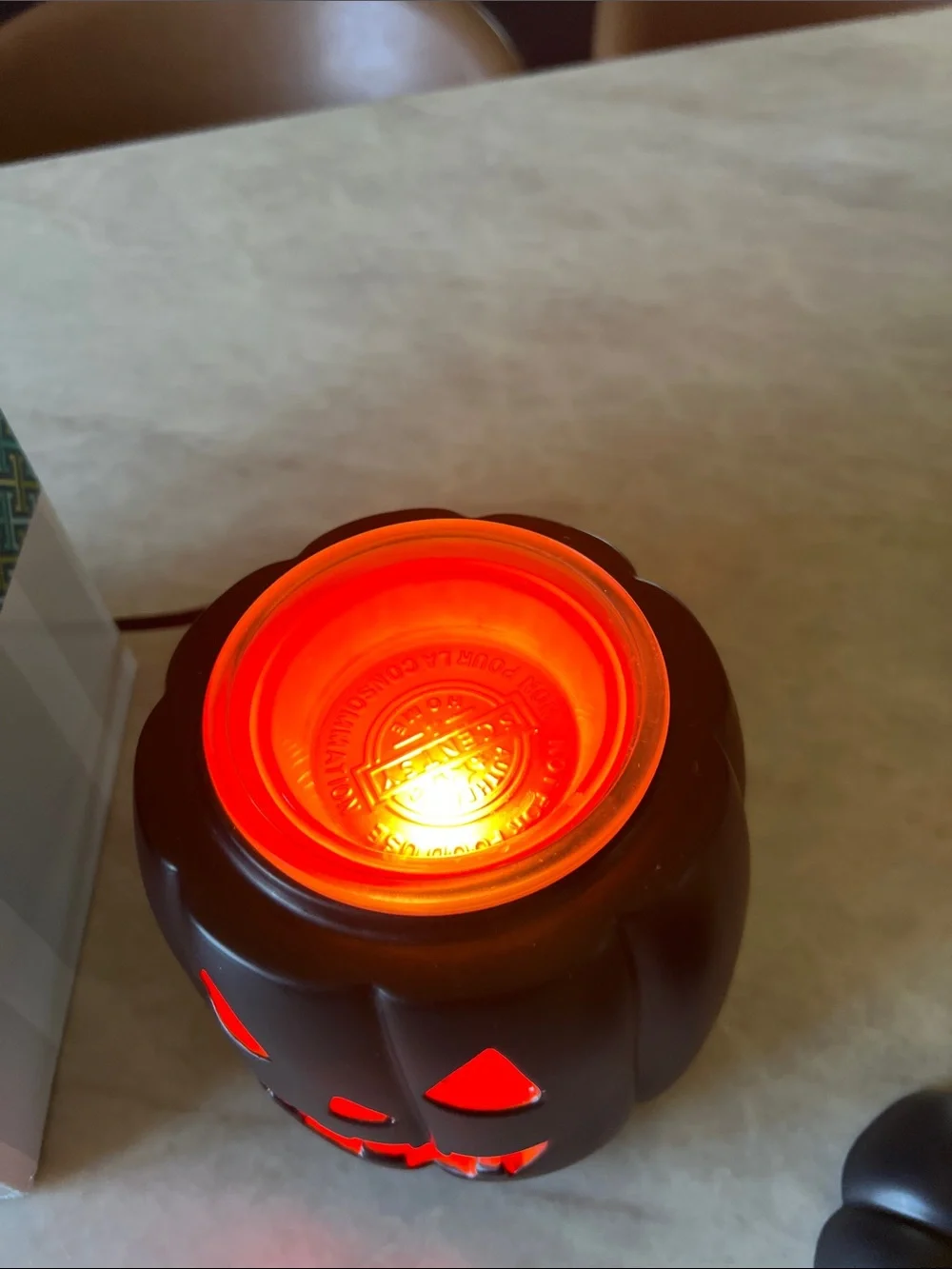 Scentsy Black Jack Pumpkin Ceramic Warmer with Orange Glow